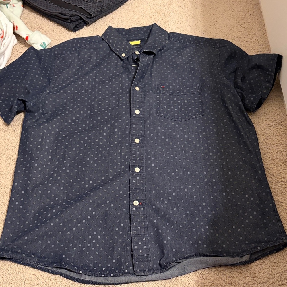 Men's Tommy Hefiger Navy Blue Patterned Shirt